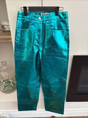 AMVIN Metallic Teal Straight-Leg Pants